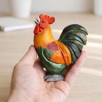 Wooden Chicken Figurines Desk Decor, Farm Animal Shelf Display