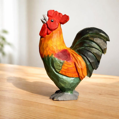 Wooden Chicken Figurines Desk Decor, Farm Animal Shelf Display